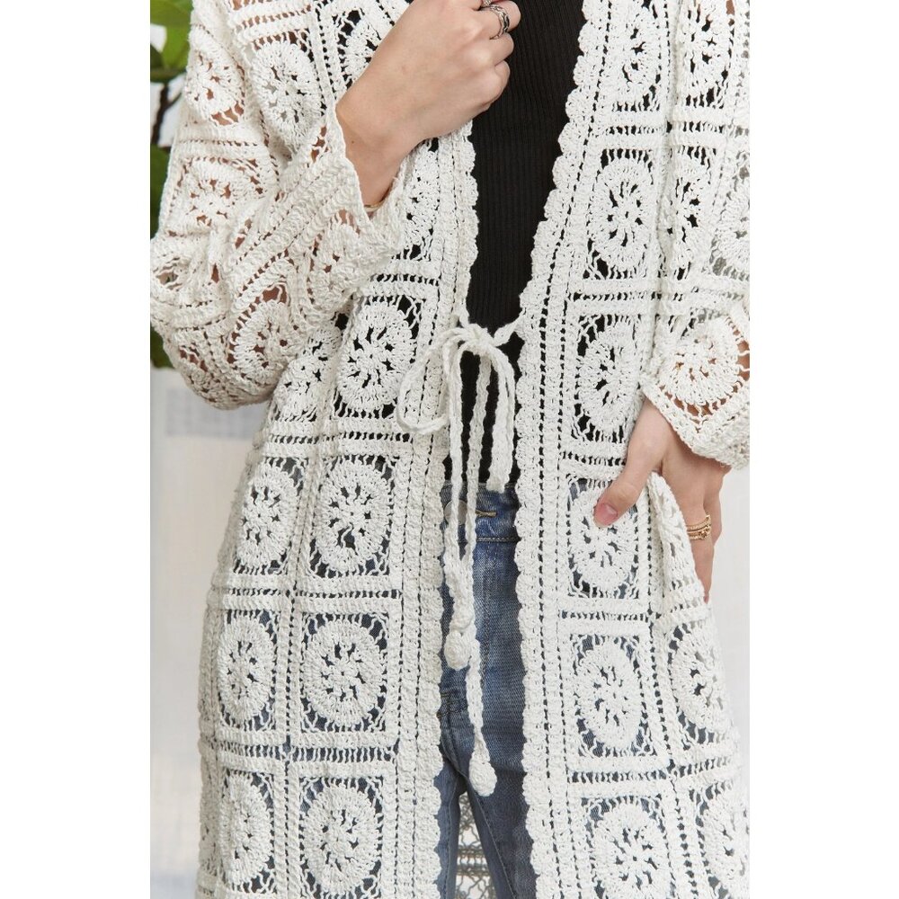 ADORA Long Sleeves Crochet Elastic Cardigan - Picture 7 of 9